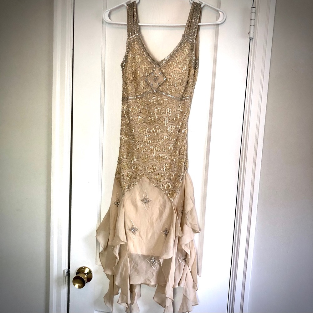 VINTAGE: Beaded Flapper Dress with Beaded Scarf